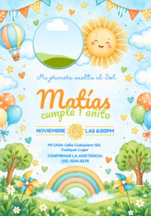 Invitación Editable Primer Añito 'Mi Vuelta al Sol' con Foto