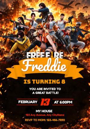 Free Fire Birthday Invitation | Editable Digital Template