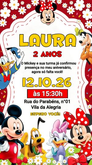 Convite de Aniversário Turma do Mickey para Editar Online