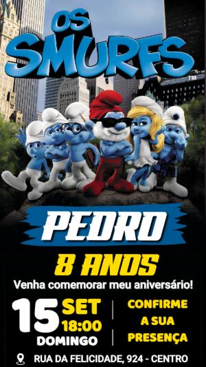 Convite de Aniversário Os Smurfs na Cidade Grande Editável