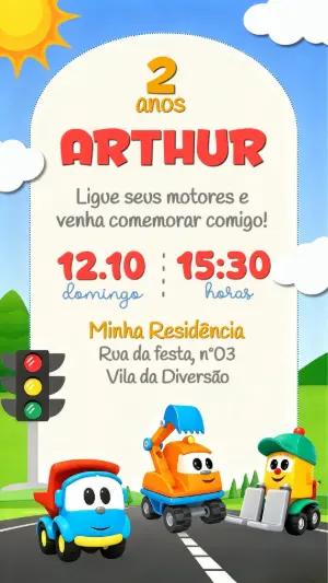 Convite de Aniversário Léo o Caminhão Editável Online Infantil