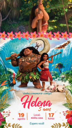 Convite Animado Moana: Vídeo de Aniversário Infantil Editável