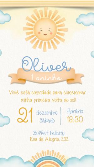Convite Animado Primeira Volta ao Sol 1 Ano Editável