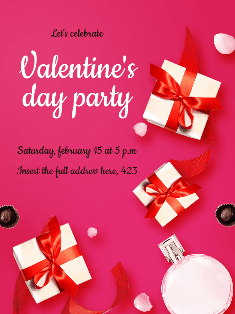 Valentine's Day Party Invitation with Gifts to Edit Online