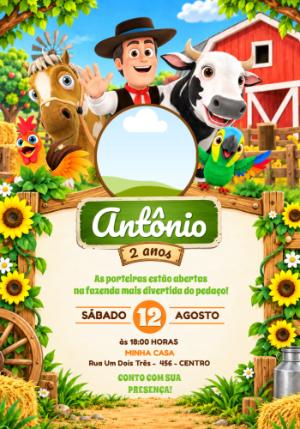 Convite de Aniversário A Fazenda do Zenon com Foto Editável