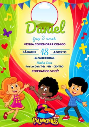 Convite de Aniversário 3 Palavrinhas com Foto para Editar