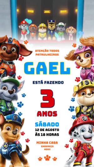Convite Animado Patrulha Canina: Vídeo de Aniversário Editável