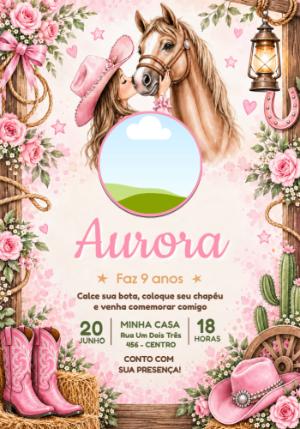 Convite Boiadeira Aquarela com Foto para Editar