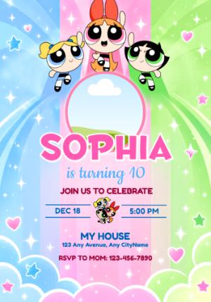 Powerpuff Girls Photo Birthday Invitation - Digital Template