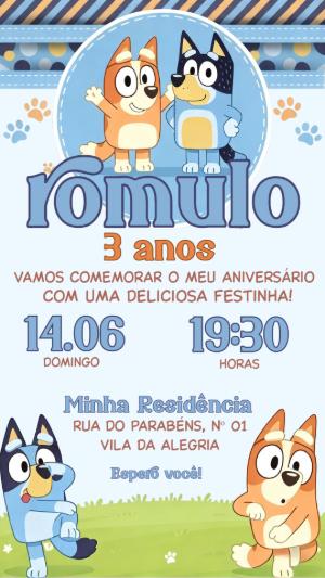 Convite de Aniversário Bluey e Bingo | Modelo Digital Editável