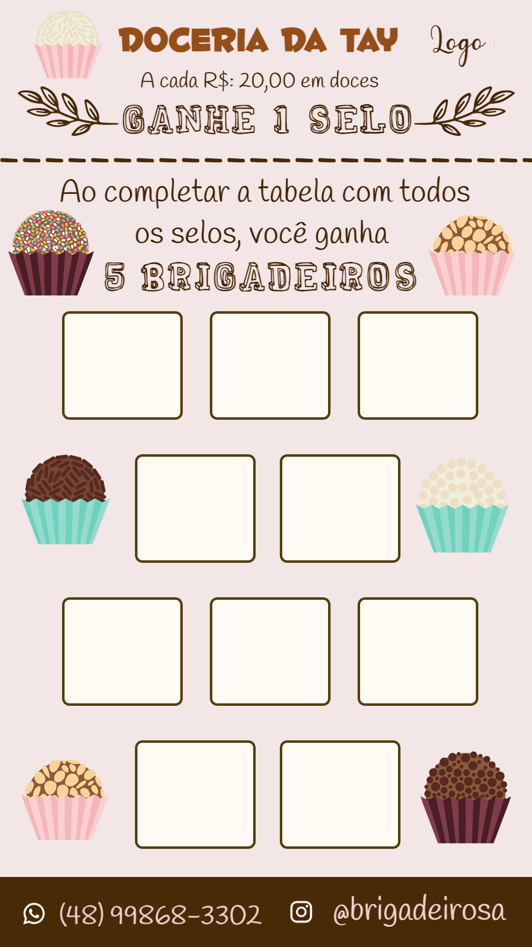 Cartão Fidelidade para Doceria com Brigadeiros para Editar Online