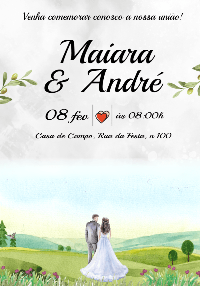 Convite de Casamento Aquarela com Casal para Editar