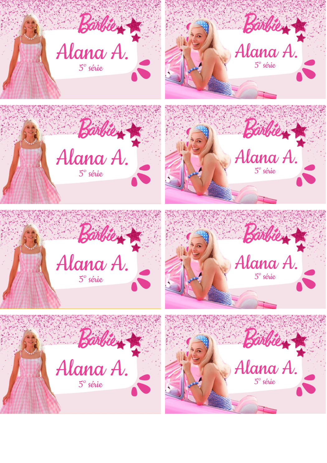 Etiqueta Escolar Barbie Filme Rosa | Modelo Editável para Imprimir