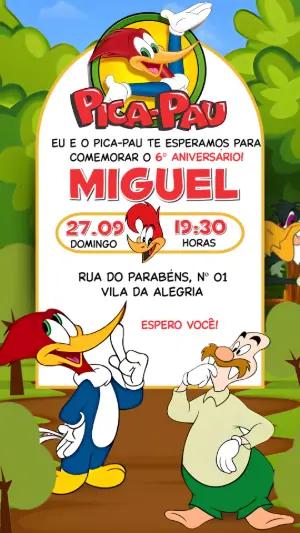 Convite de Aniversário Pica-Pau: Modelo Digital Editável