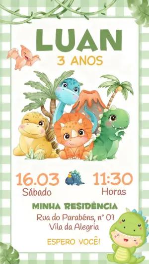 Convite de Aniversário Dino Baby Aquarela para Editar Online