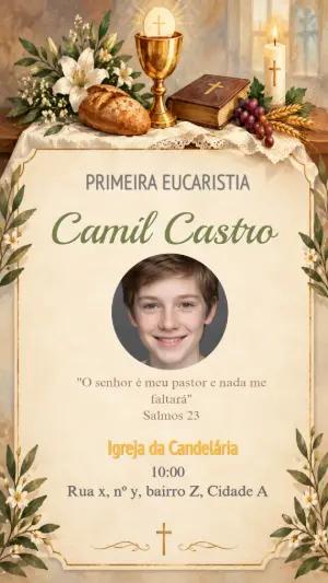 Convite Digital Primeira Eucaristia com Foto para Editar