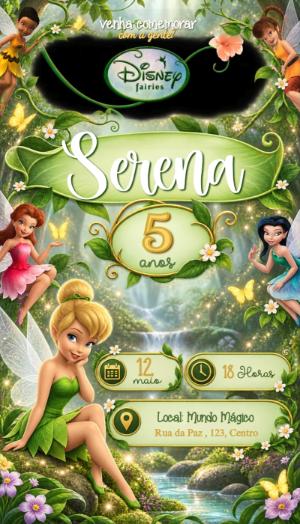 Convite Animado Tinker Bell no Jardim das Fadas para Editar