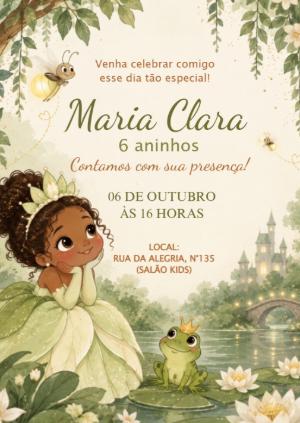 Convite Editável Aniversário A Princesa e o Sapo Tiana