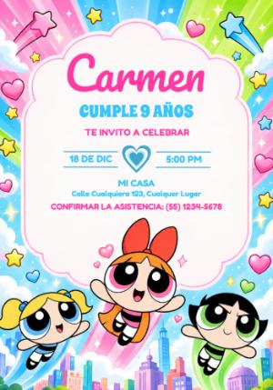 Invitación de Cumpleaños Las Chicas Superpoderosas Editable