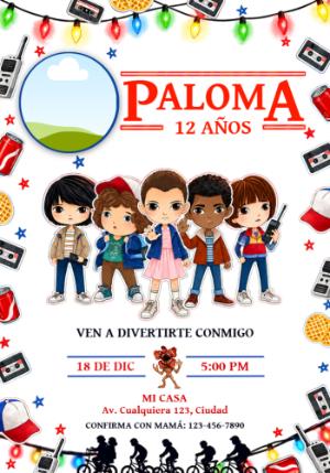 Invitación de Cumpleaños Stranger Things con Foto Editable