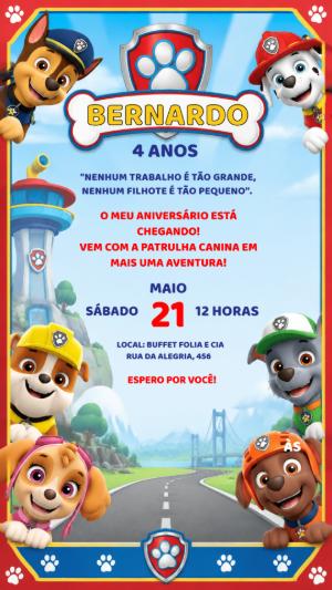 Convite de Aniversário Patrulha Canina Editável para Menino
