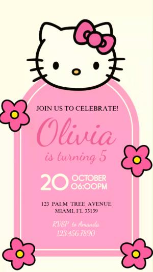 Animated Hello Kitty Birthday Video Invitation | Editable Template