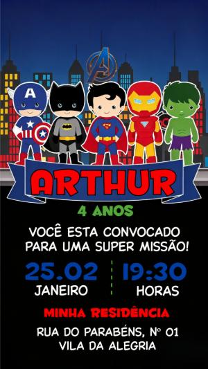 Convite Digital Vingadores Modelo para Editar Online