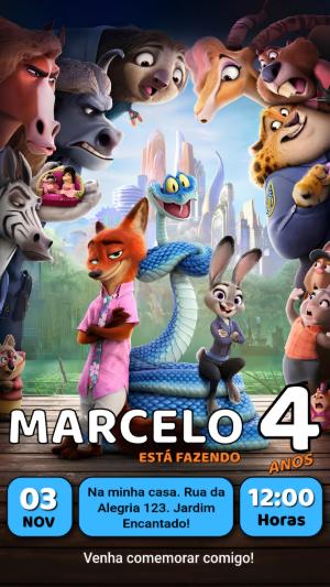 Convite de Aniversário Zootopia: Modelo Digital para Editar