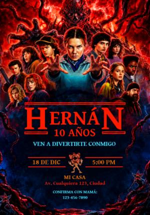 Invitación de Cumpleaños Stranger Things | Modelo Digital Editable