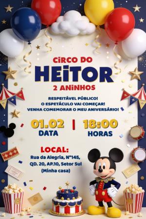 Convite Editável Aniversário Circo do Mickey