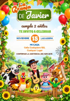 Invitación de Cumpleaños La Granja de Zenón Editable