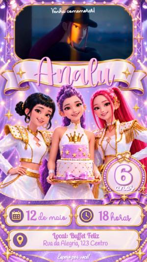 Convite Animado Guerreiras do Kpop para Aniversário