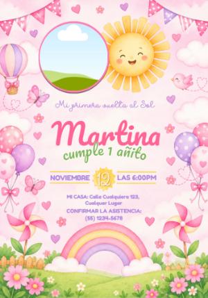 Invitación Editable Primer Añito: Mi Primera Vuelta al Sol