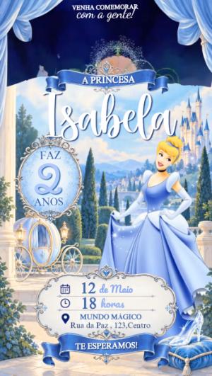 Vídeo Convite de Aniversário da Cinderela para Editar Online