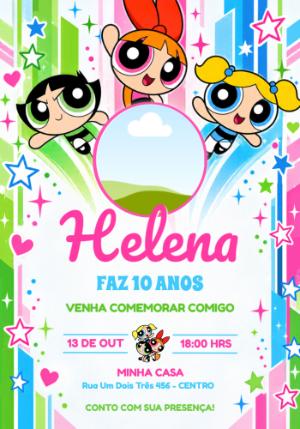 Convite Aniversário Meninas Super Poderosas com foto para editar