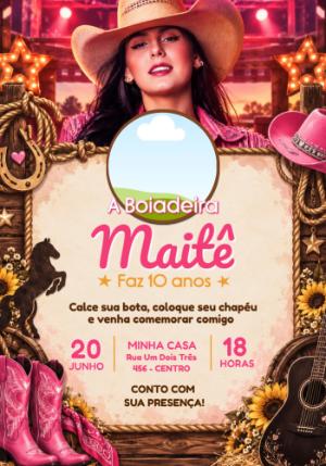 Convite de Aniversário Ana Castela Boiadeira com Foto Editável