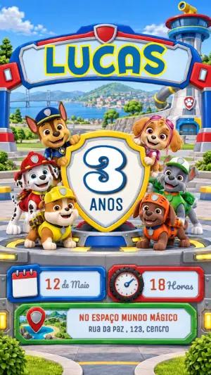 Convite de Aniversário Patrulha Canina Editável