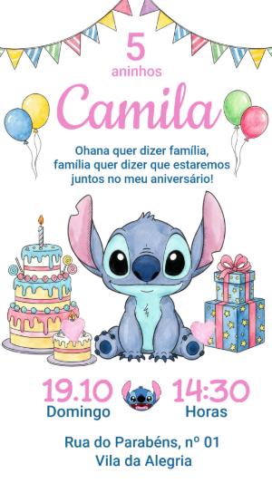 Convite de Aniversário Stitch: Modelo Digital Editável