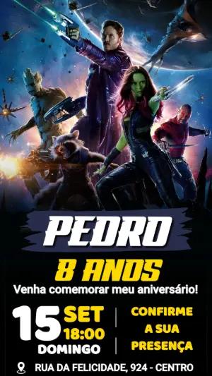 Convite de Aniversário Guardiões da Galáxia Editável Digital