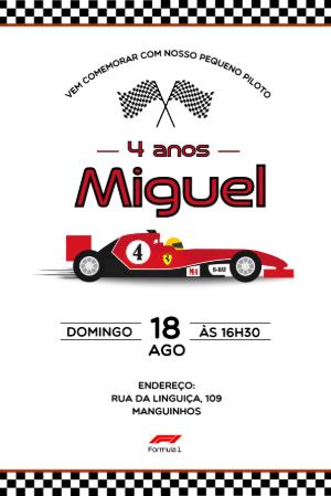 Convite de Aniversário Fórmula 1 Editável para Festa de Corrida