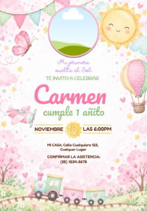 Invitación Editable Primer Añito: Mi Primera Vuelta al Sol