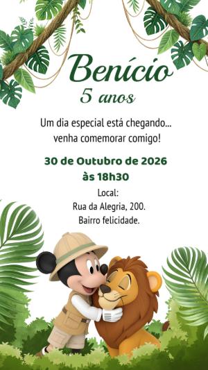 Convite Digital Mickey Safari: Modelo de Aniversário Editável