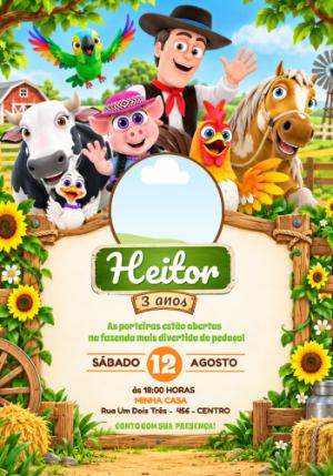 Convite de Aniversário A Fazenda do Zenon com Foto Editável