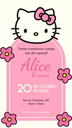 Convite de Aniversário Hello Kitty Rosa para Editar