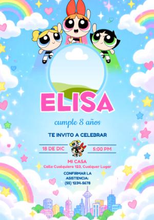 Invitación de Cumpleaños Las Chicas Superpoderosas con foto para editar
