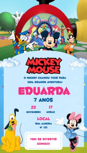 Convite Animado Casa do Mickey: Vídeo de Aniversário Editável