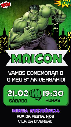 Convite de Aniversário do Hulk: Modelo Digital Editável