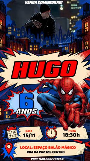 Convite Animado Homem-Aranha: Vídeo de Aniversário para Editar