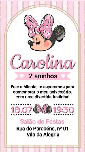 Convite Digital Minnie Rosa: Modelo Editável para Aniversário Infantil