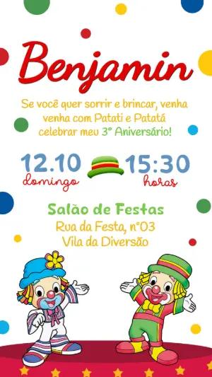 Convite de Aniversário Patati Patatá para Editar Online